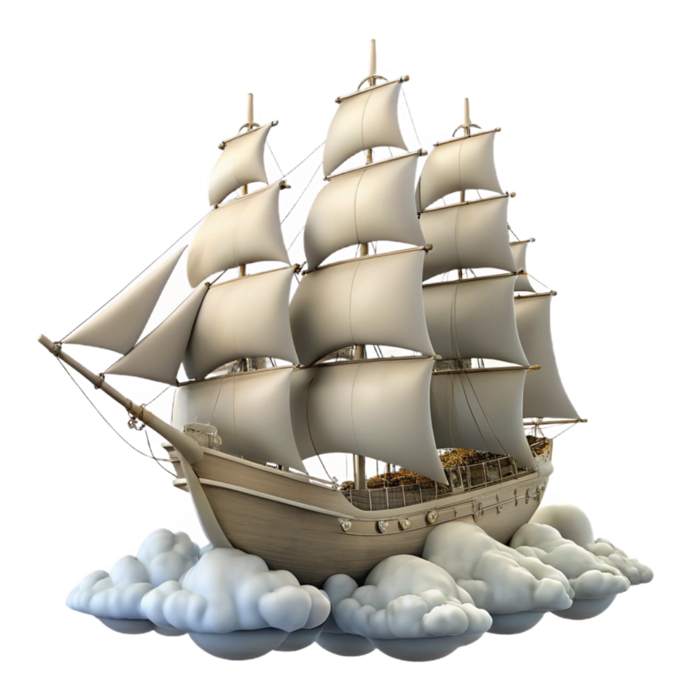 impressive artistic Majestic Clipper Ship Cutout Under Gray Clouds Transparent Background professional png