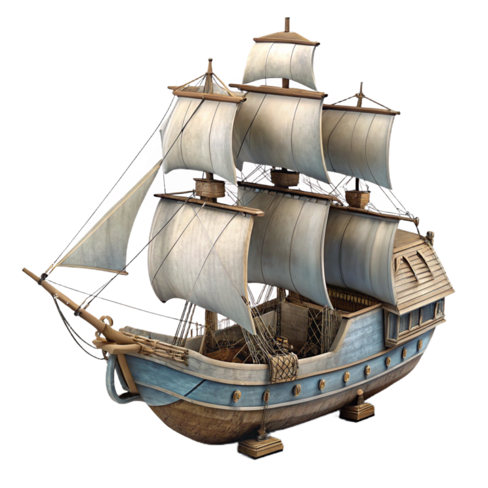 impressive rustic Majestic Sailing Ship Isolated on Transparent Background Cloudy Day original png