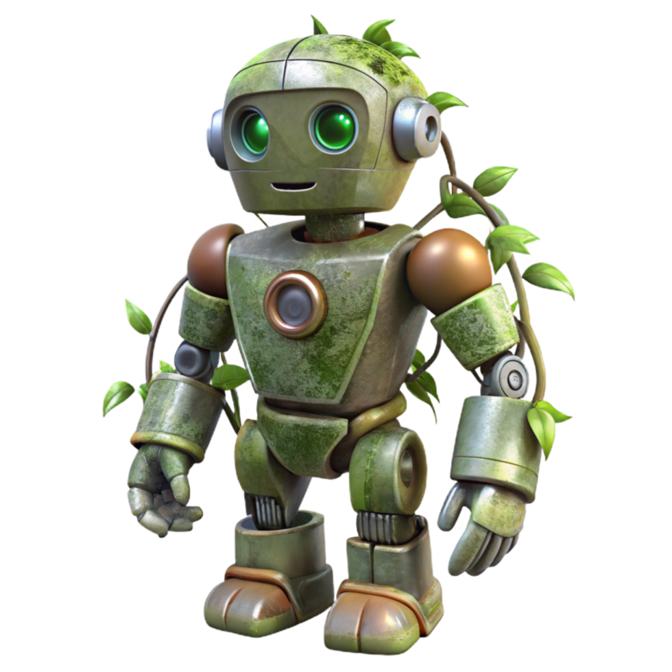 dramatic creative Mechanical Growth Robot with Vines Transparent Background exclusive png
