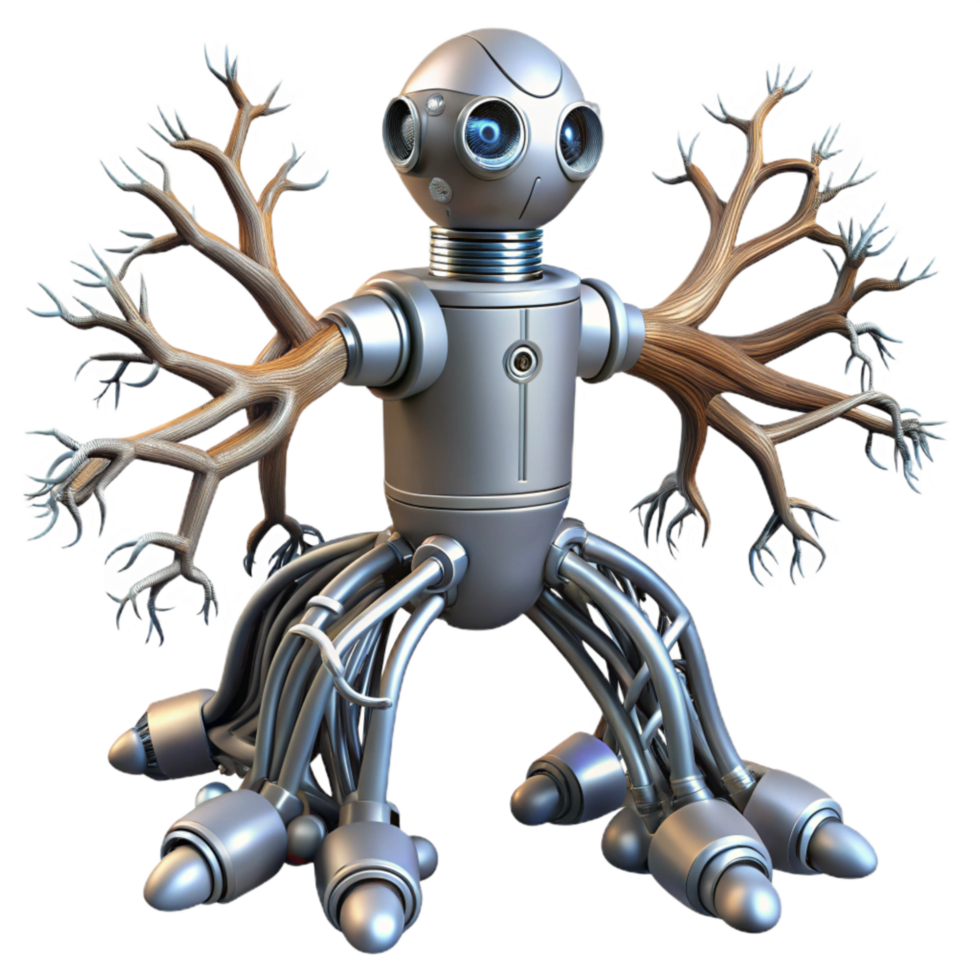 elegant artistic Mechanical Roots Entwined Robot Transparent high resolution png