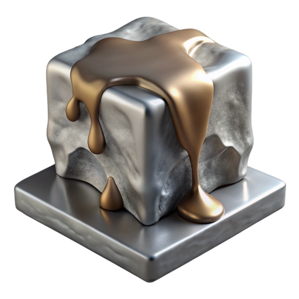 elegant artistic Melting Metal on Ice Block Top View Transparent high resolution png