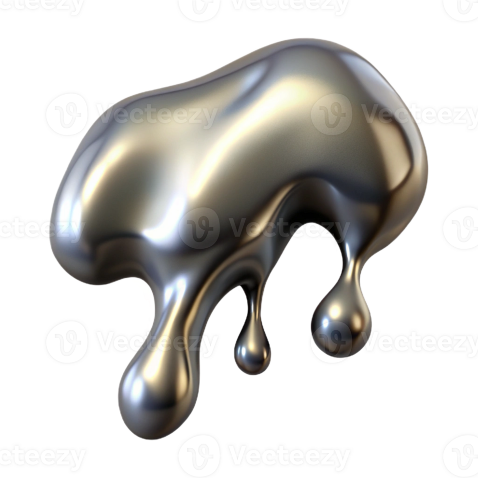 serene abstract Metallic Fluid Drip Isolated with Shadow authentic png