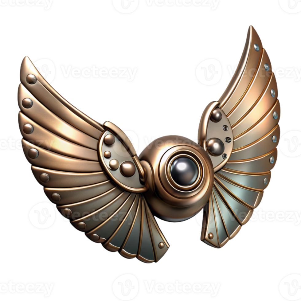 dramatic contemporary Metallic Clockwork Wings Top Angle with Transparent Background authentic png