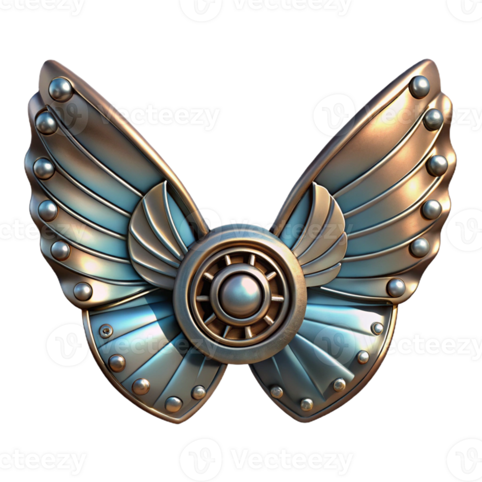 elegant abstract Metallic Clockwork Wings Transparent Background Isolated high quality png