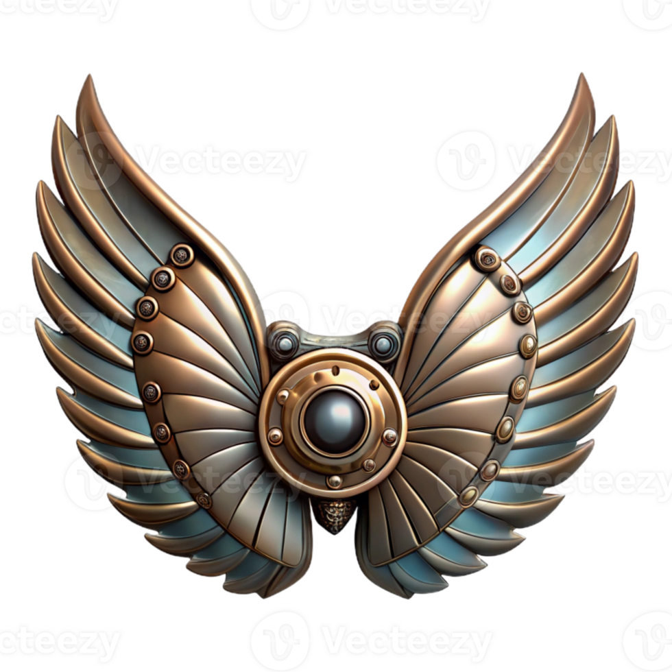 dramatic creative Metallic Clockwork Wings Top Angle with Transparent Background genuine png