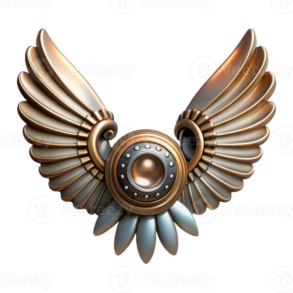 elegant abstract Metallic Clockwork Wings Top Angle with Transparent Background original png