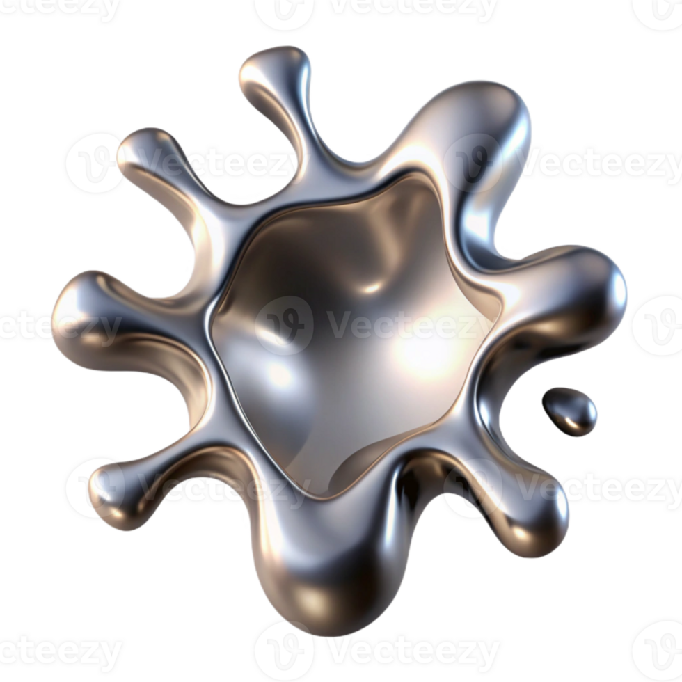 stunning abstract Metallic Fluid Splash Cutout Side View premium png