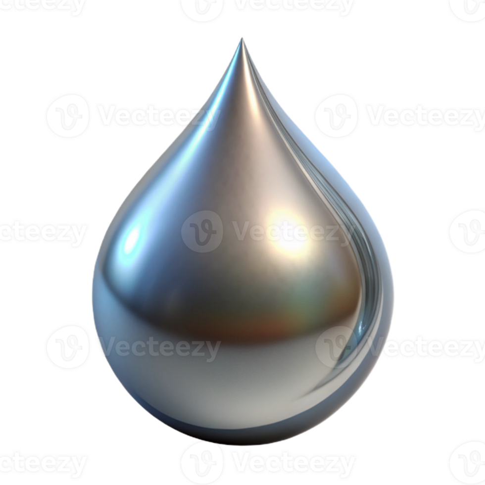 impressive modern Metallic Liquid Drop Isolated on Transparent Background professional png