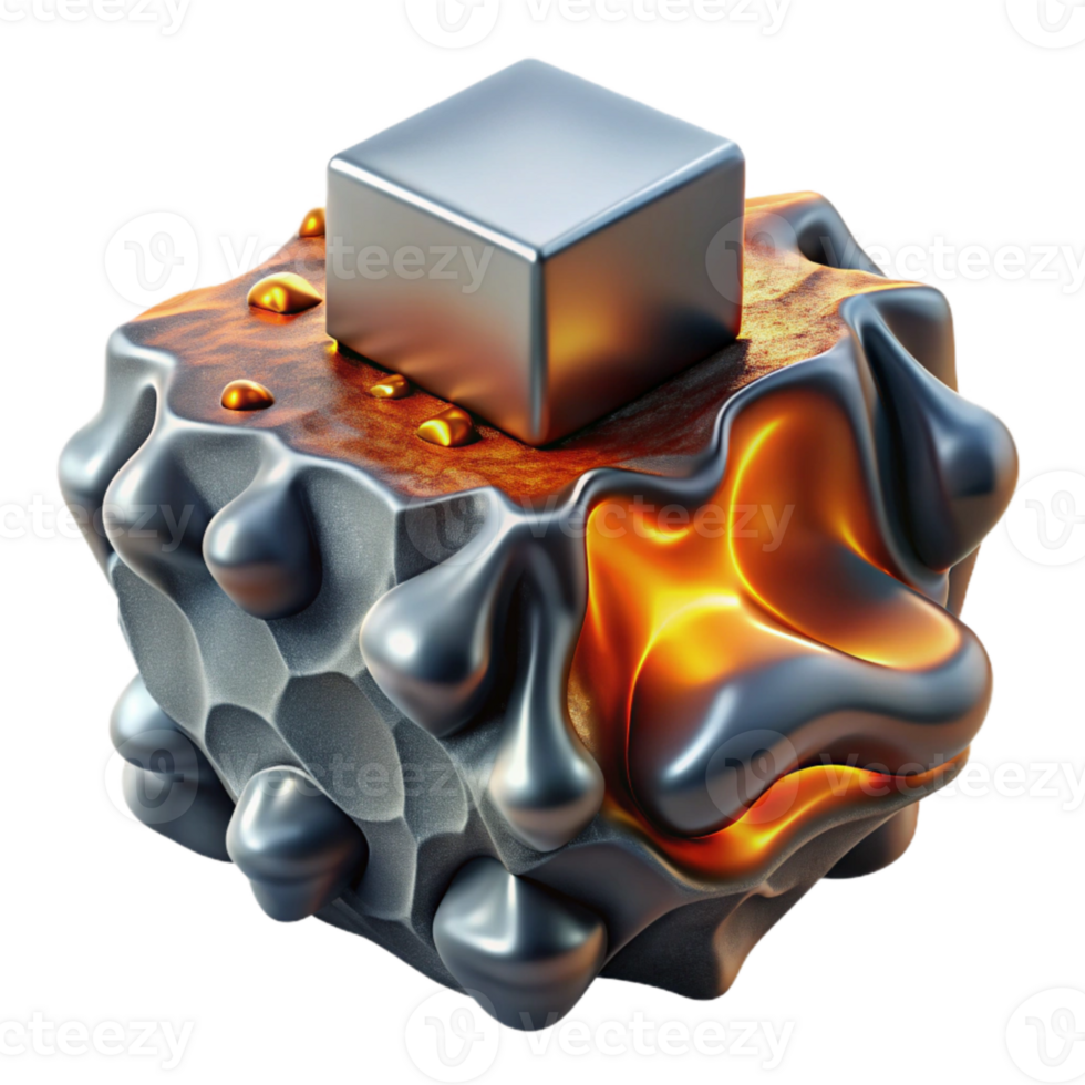 impressive creative Metallic Lava Embracing Ice Block Cutout Element premium png