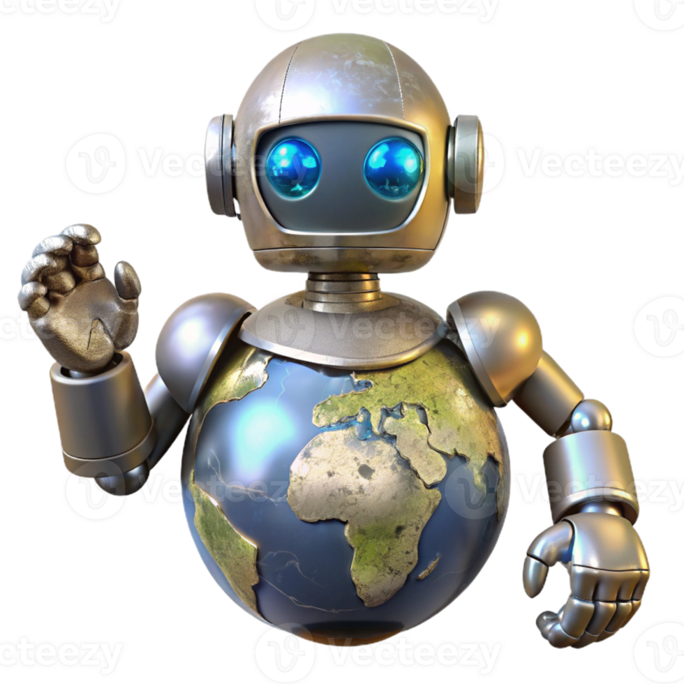 impressive artistic Metallic Robot Emerging From Earth Transparent premium png