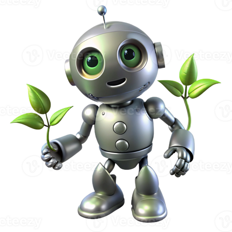 magnificent artistic Metallic Robot Sprouting Vines Isolated detailed png