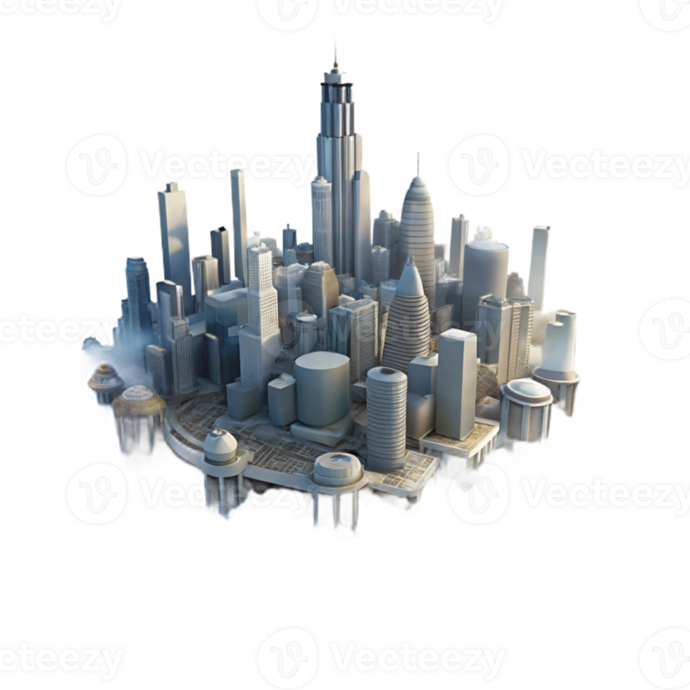 extraordinary modern Metropolis in Mist Transparent Background Dramatic Lighting png