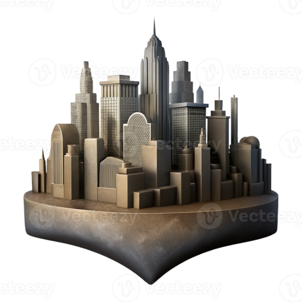 serene vintage Metropolis Silhouette Cutout with Transparent Background and Dark Shadows png