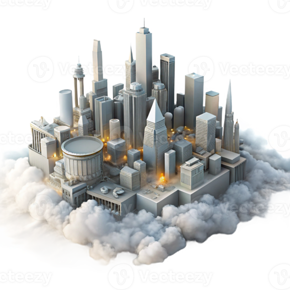 dramatic minimalist Metropolis in Mist Transparent Background Dramatic Lighting premium png