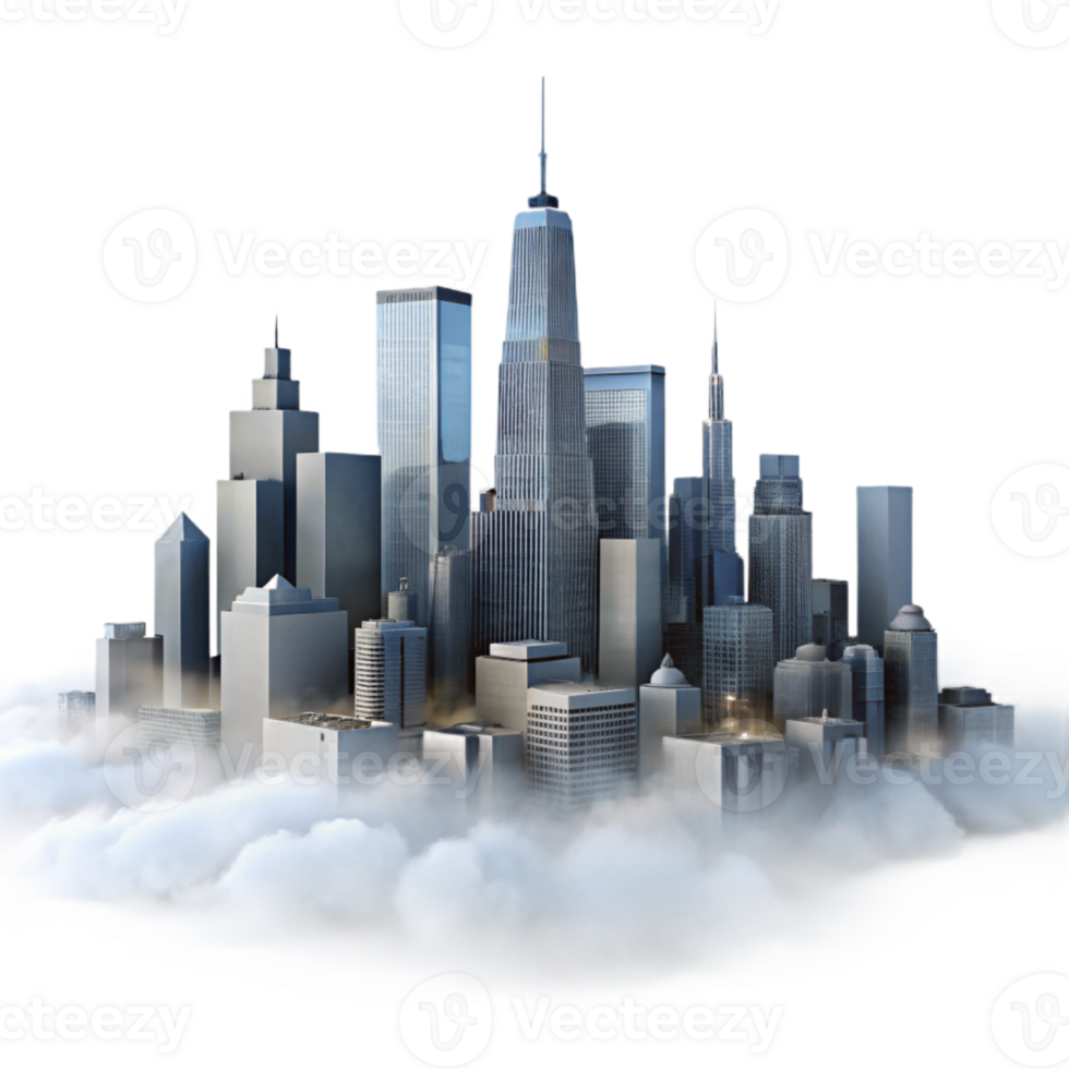 dramatic modern Metropolitan Skyline in Mist Transparent Background Night Scene genuine png