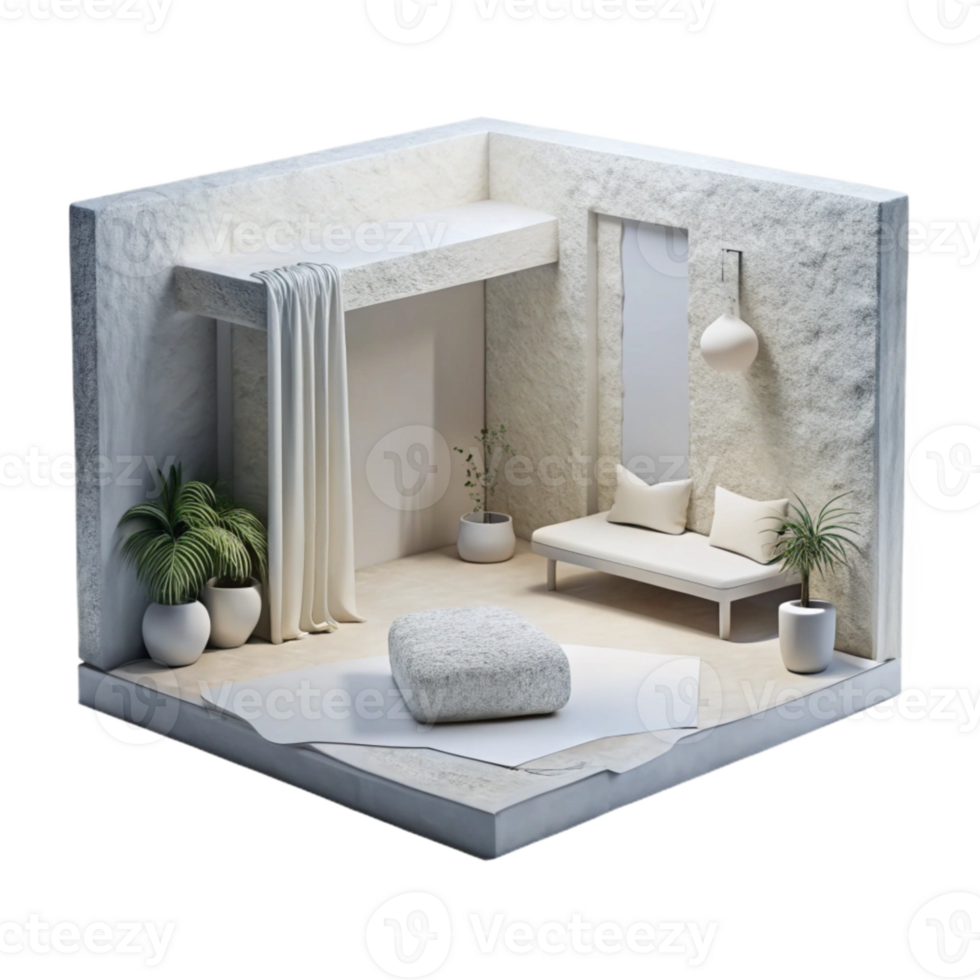 extraordinary rustic Minimalist White Virtual Room Cutout Isolated png