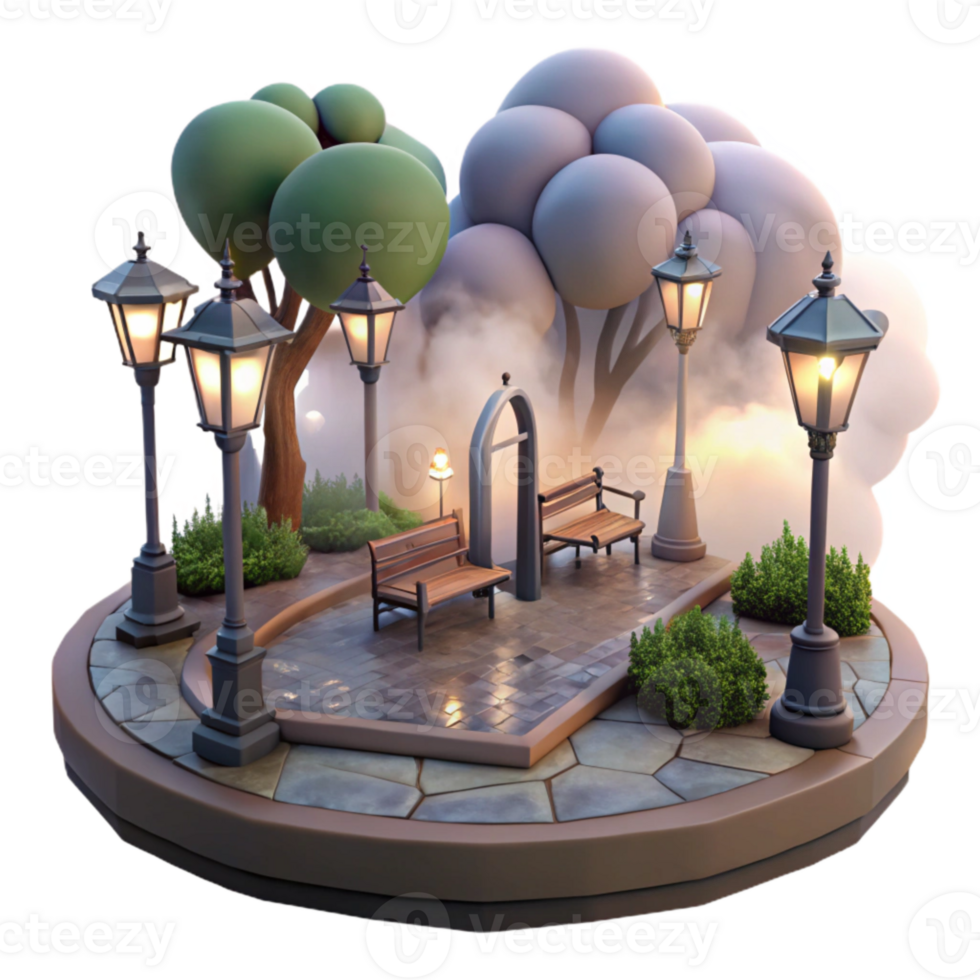 elegant vintage Misty City Park at Dusk Isolated Element premium png