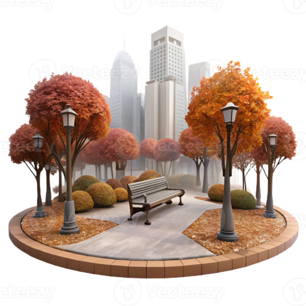 serene artistic Misty City Park Transparent Background Autumn Colors authentic png
