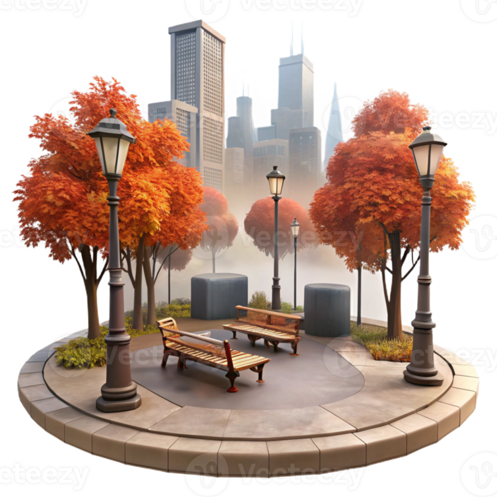 dramatic modern Misty City Park Transparent Background Autumn Colors premium png