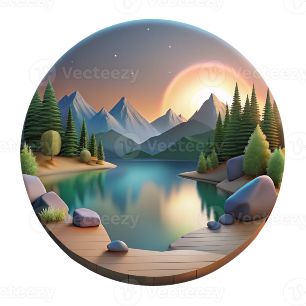 dramatic contemporary Misty Forest Lake Scenery with Transparent Background premium png