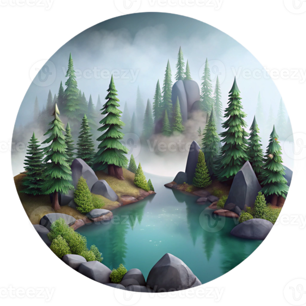 elegant artistic Misty Forest Lake Scenery with Transparent Background high resolution png