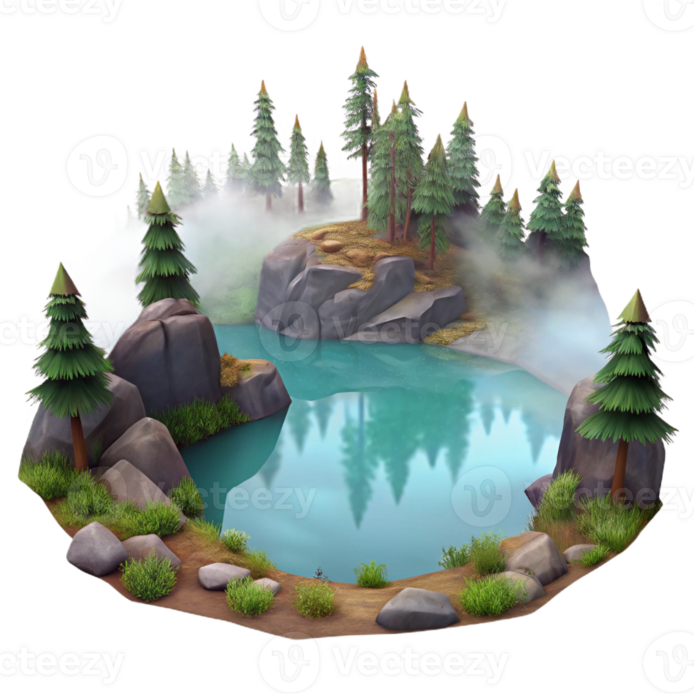 serene classic Misty Forest Lake Scenery with Transparent Background genuine png