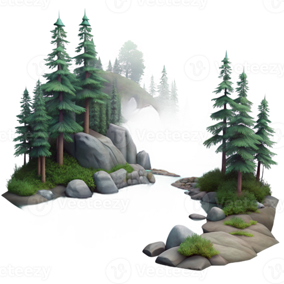 serene abstract Misty Forest Lake Scenery with Transparent Background exclusive png