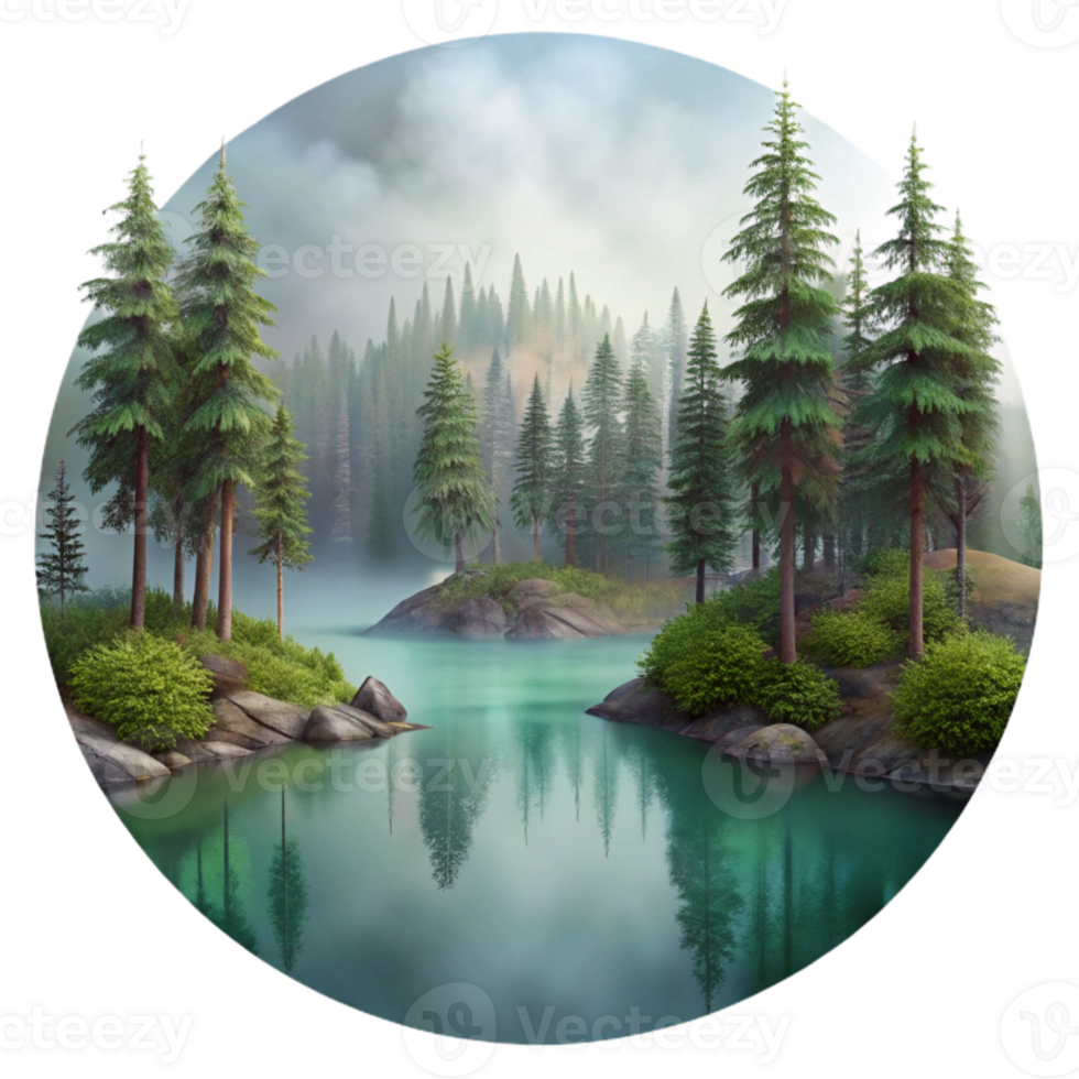 impressive modern Misty Forest Lake Scenery with Transparent Background premium png