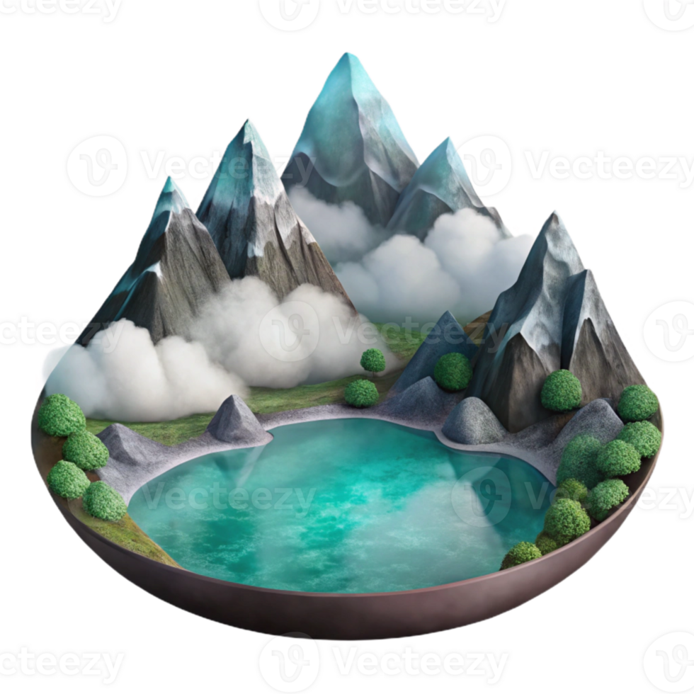 magnificent traditional Misty Mountain Lake Cutout on Transparent Background authentic png