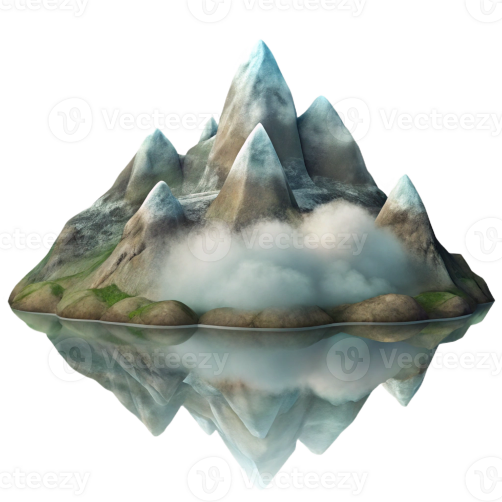 serene minimalist Misty Mountain Lake Reflection Isolated Element high resolution png