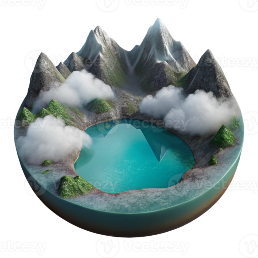 impressive rustic Misty Mountain Lake Cutout on Transparent Background detailed png