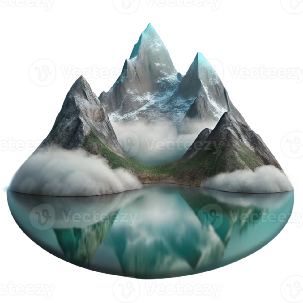 dramatic creative Misty Mountain Lake Reflection Isolated Element detailed png