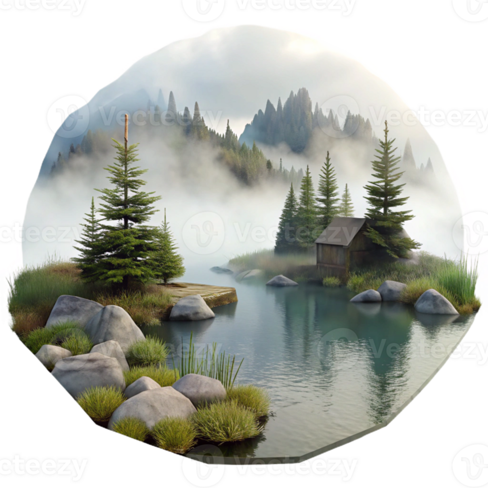 extraordinary modern Misty Morning Lake Scene Transparent Background png