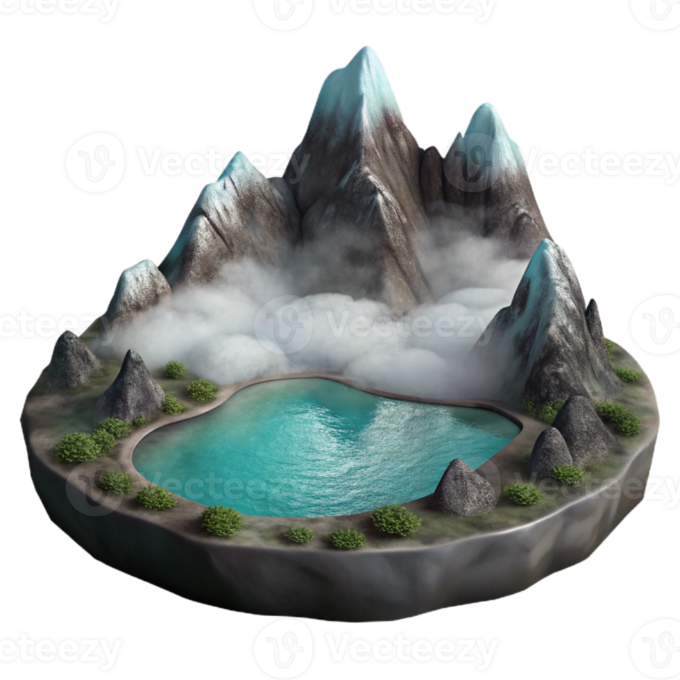 elegant artistic Misty Mountain Lake Cutout on Transparent Background png