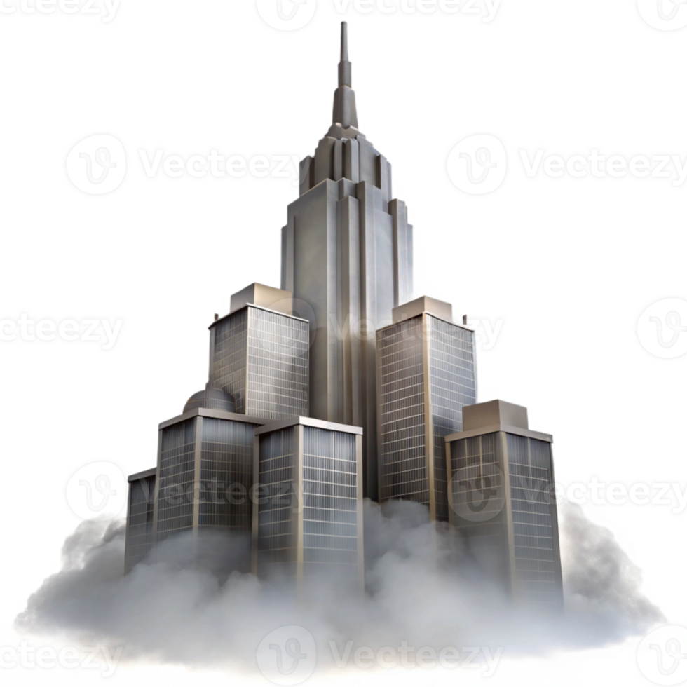 dramatic abstract Misty Skyscraper Silhouette with Transparent Background authentic png