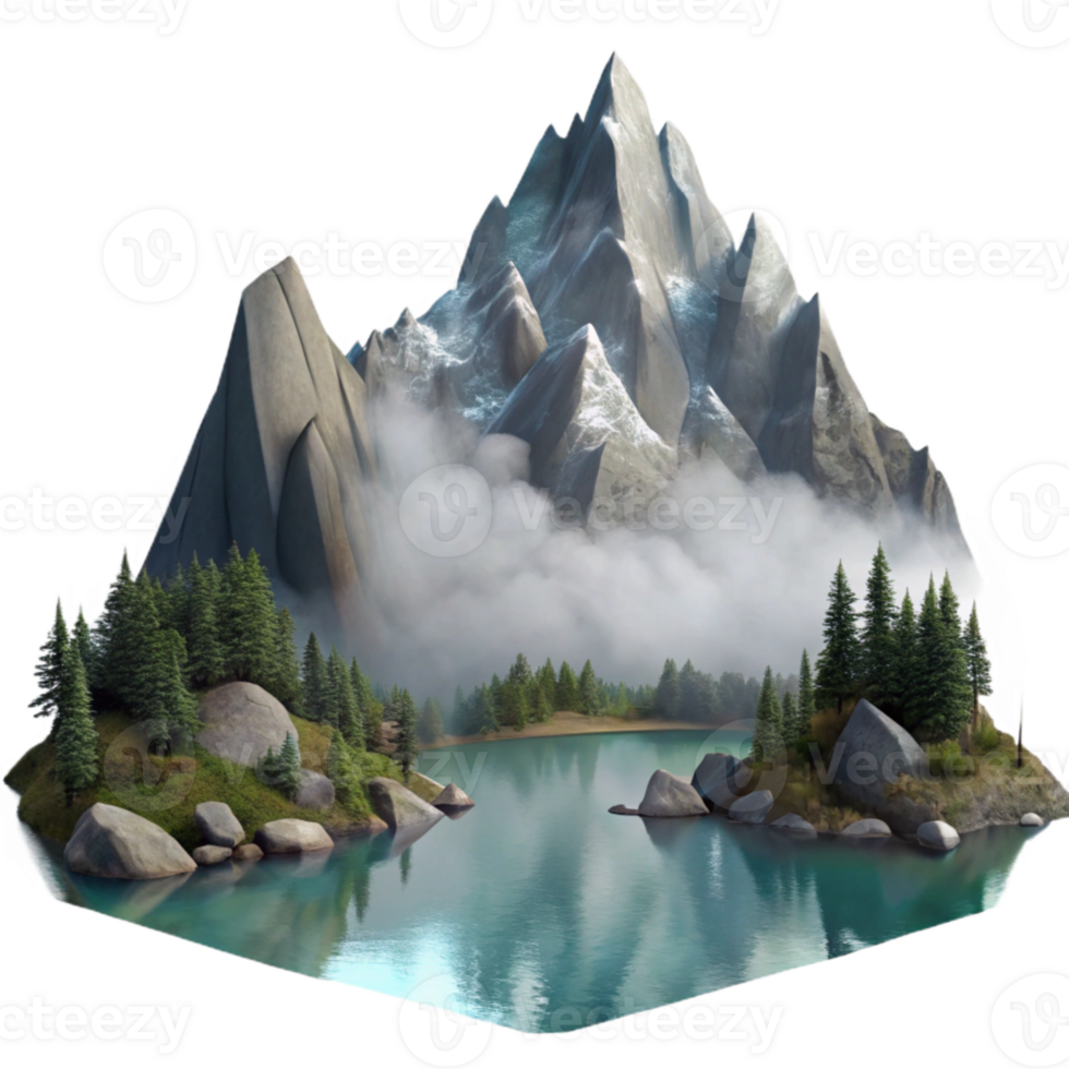magnificent artistic Misty Mountain Lake Scene Transparent Background original png