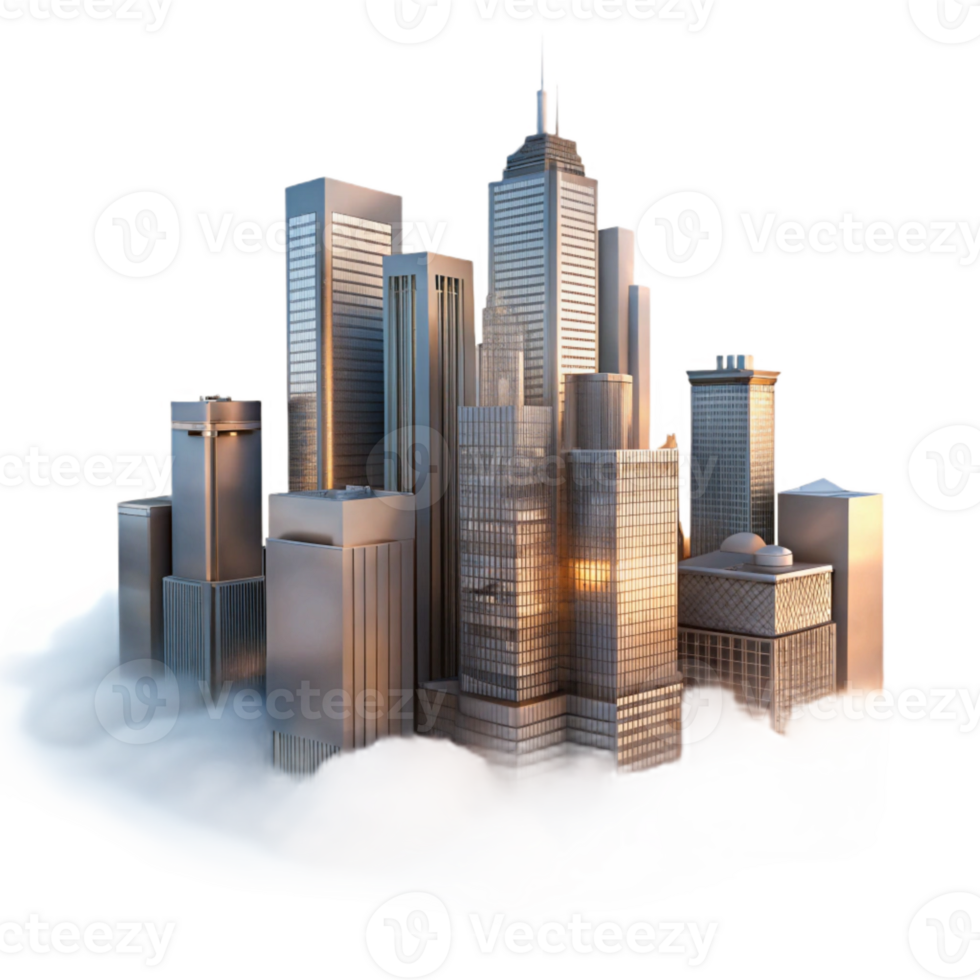 magnificent traditional Misty Skyscrapers at Dawn Transparent Background authentic png
