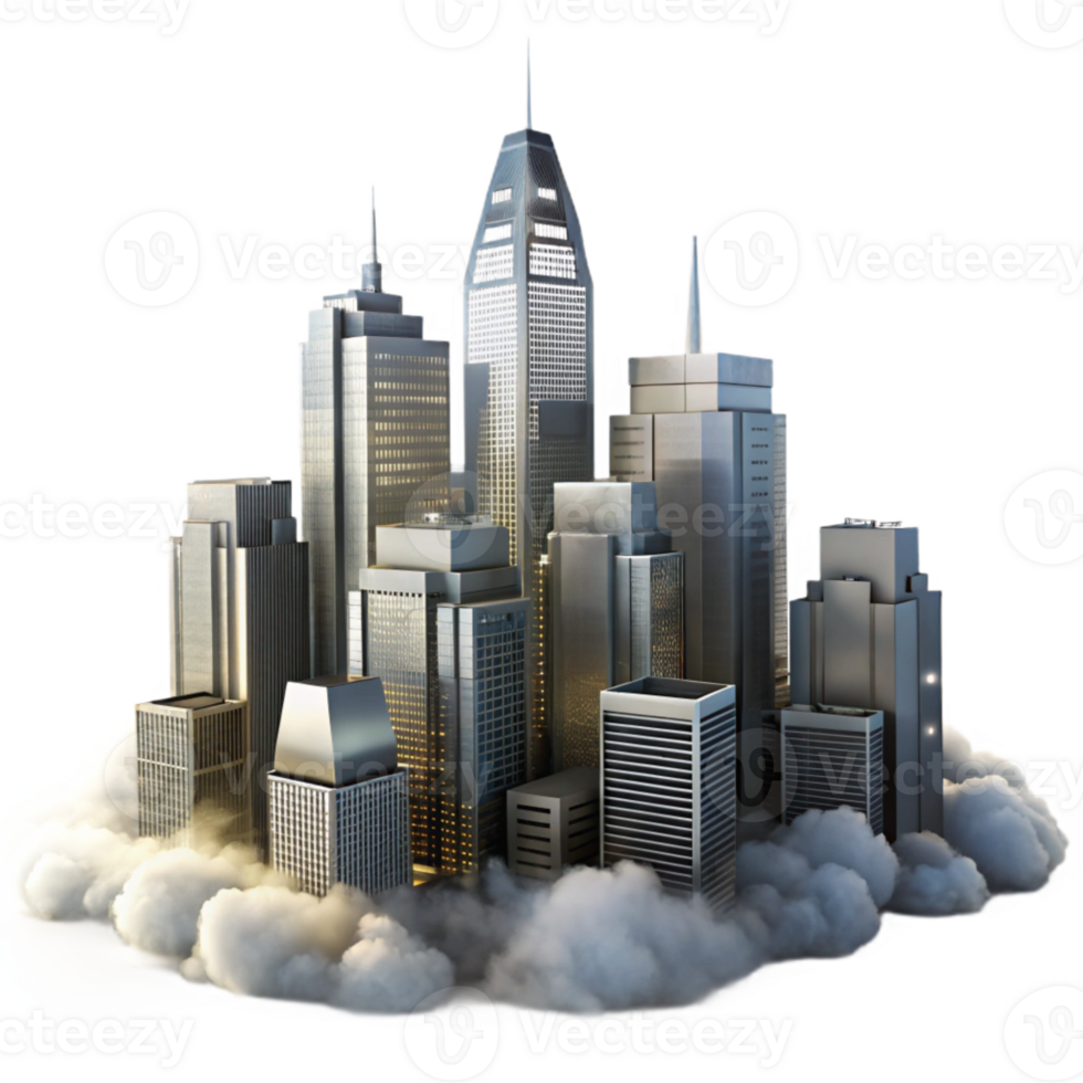 impressive modern Misty Skyscrapers Cutout Dramatic Backlighting original png
