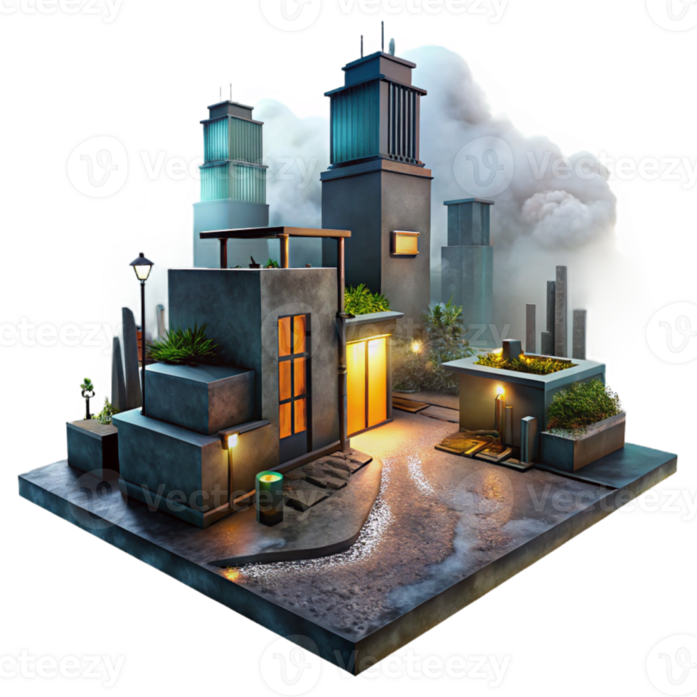 dramatic minimalist Misty Urban Scene with Dramatic Lighting Cutout high resolution png