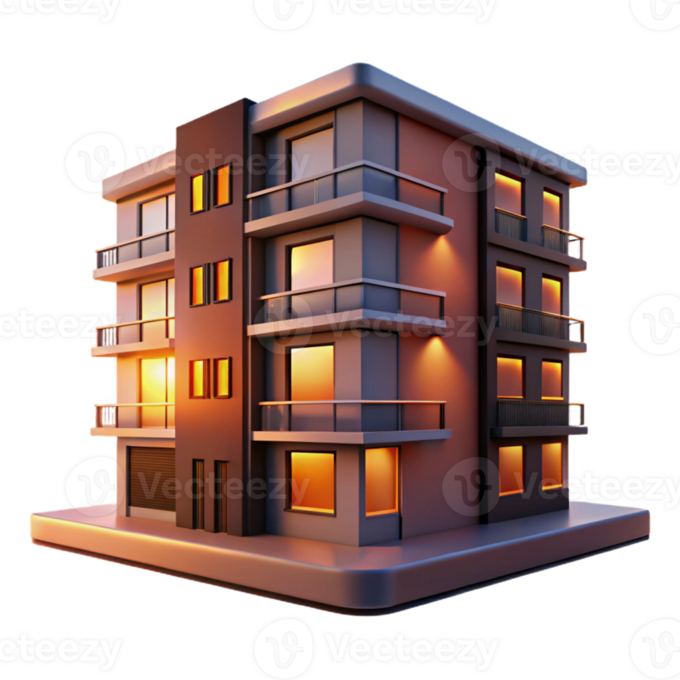 magnificent rustic Modern Apartment Building at Sunset Cutout with Warm Hues high resolution png