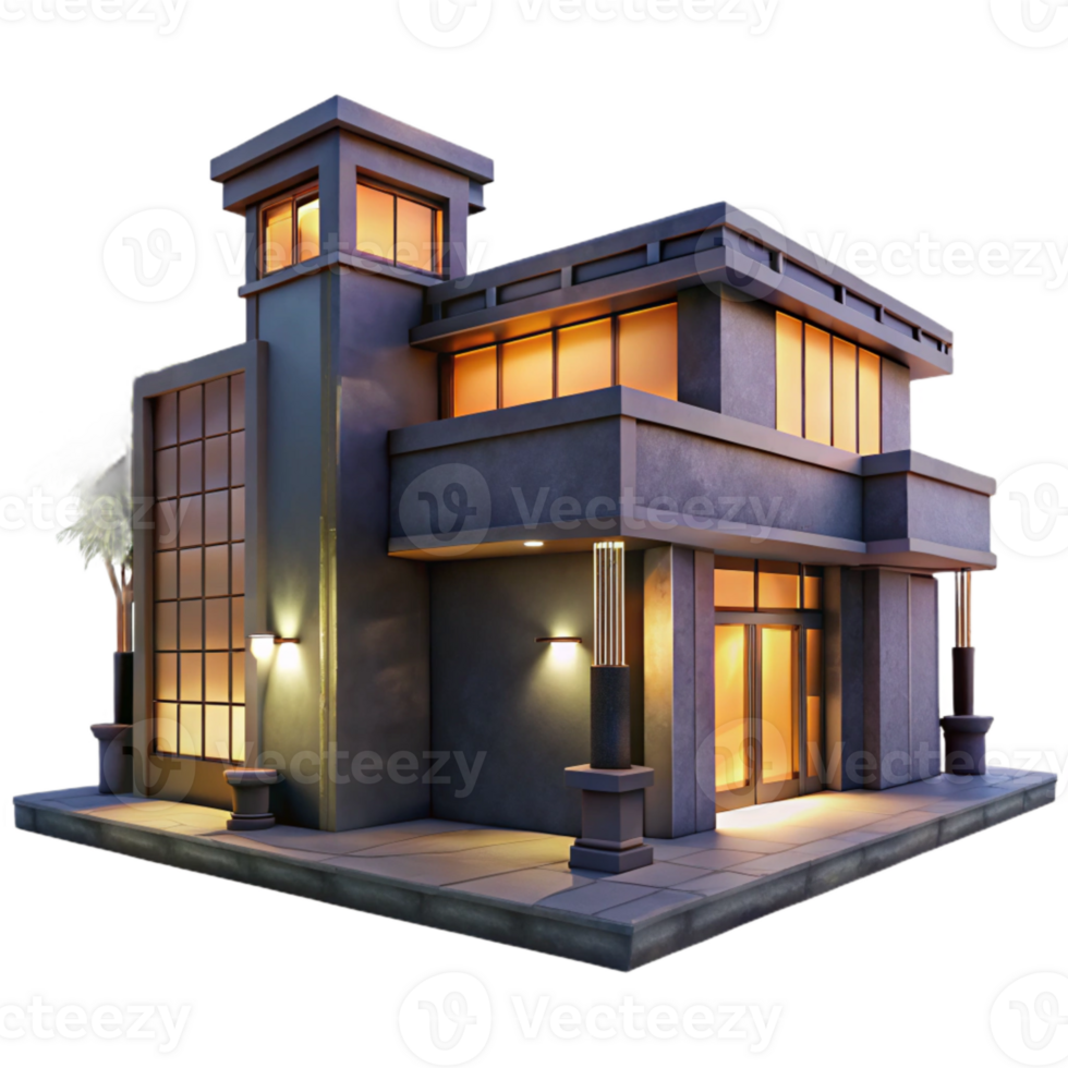 dramatic minimalist Modern Building at Twilight Cutout with Dark Shadows professional png