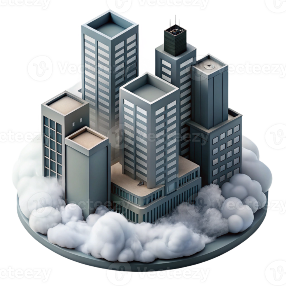 dramatic artistic Modern Buildings Emerging From Fog Cutout detailed png