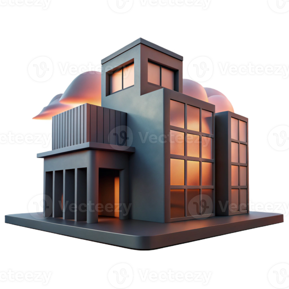 serene contemporary Modern Building Silhouette Cutout with Crepuscular Sky exclusive png