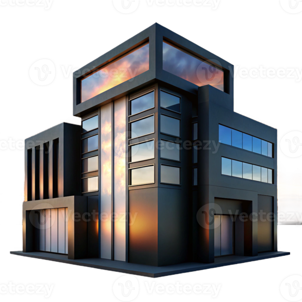 impressive classic Modern Building Silhouette Cutout with Crepuscular Sky png