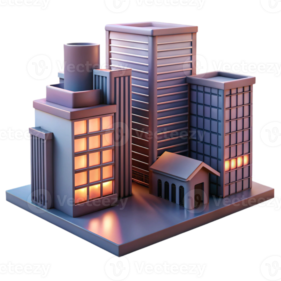 dramatic rustic Modern Buildings in Twilight Haze Isolated Soft Focus original png