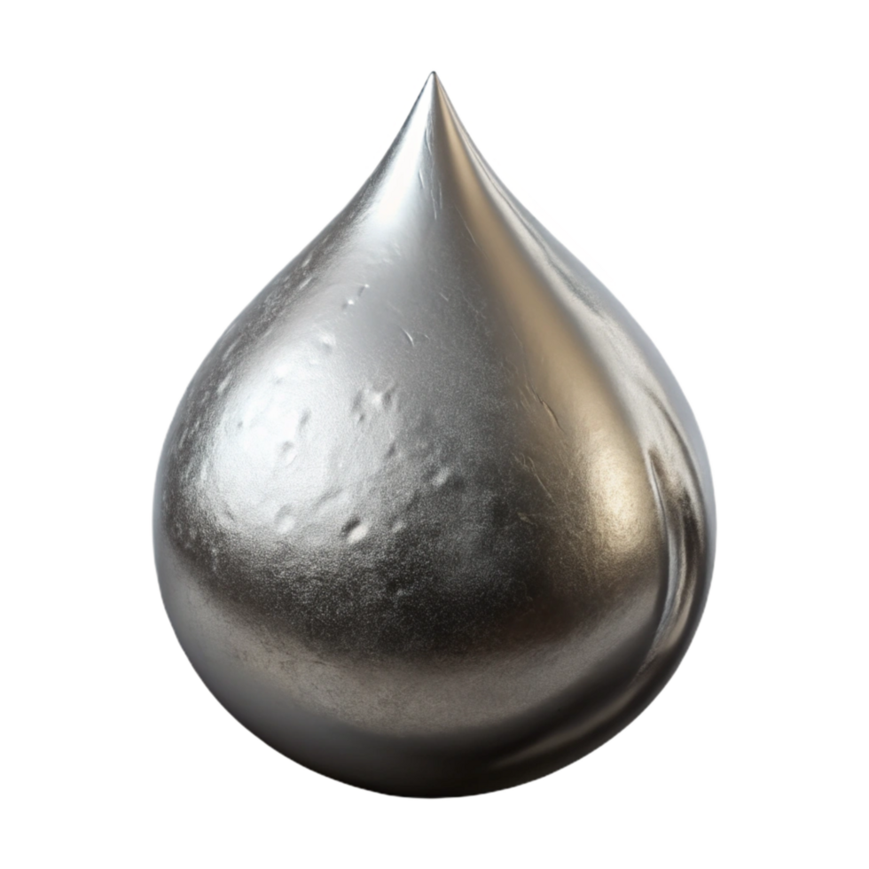 magnificent abstract Molten Silver Drop Side View Isolated on Black detailed png