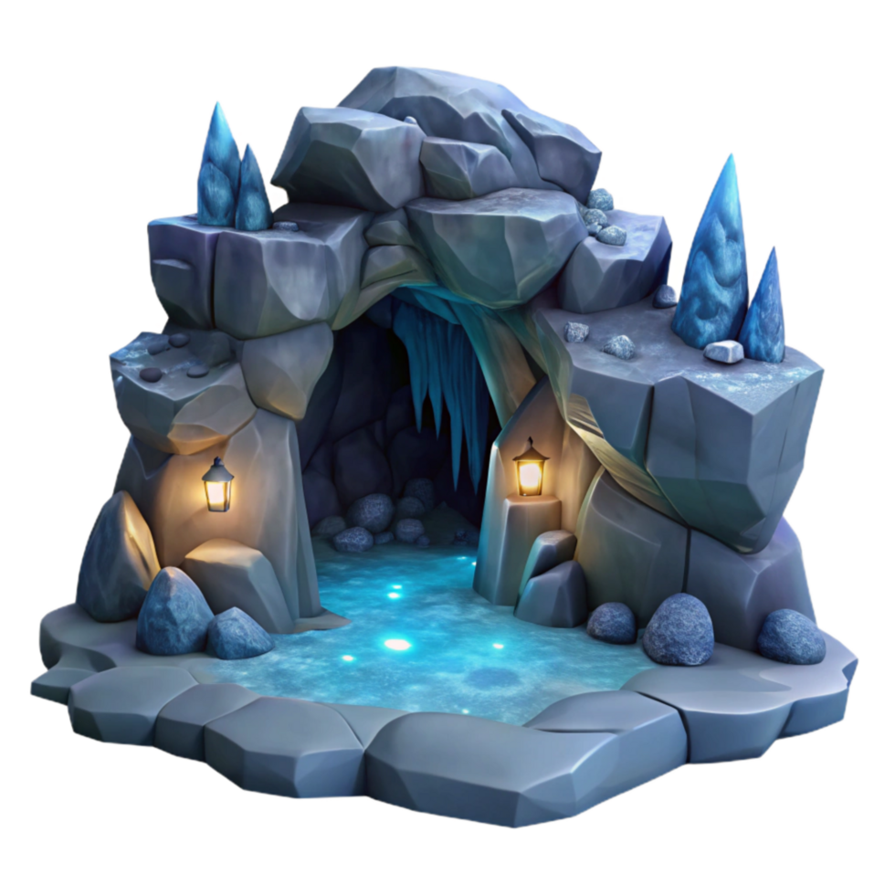 wonderful creative Moonlit Cavern in Ocean Cliffs Isolated Element premium png