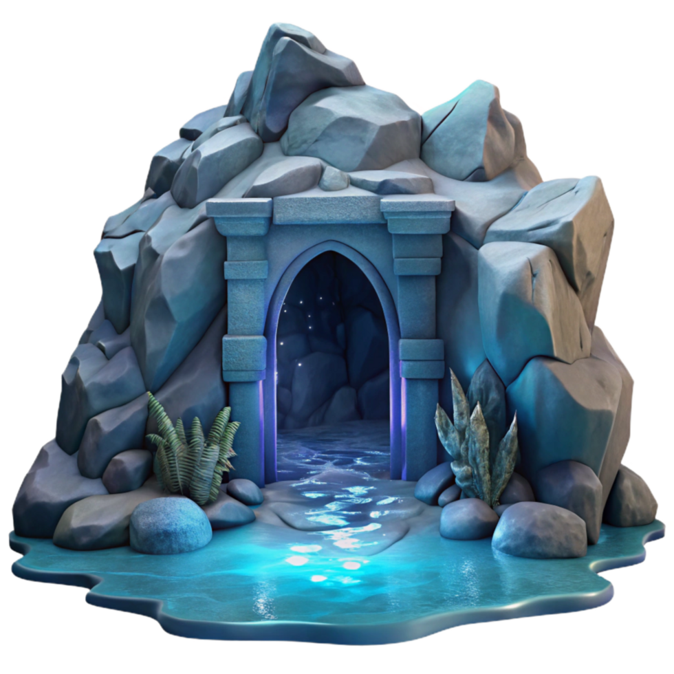 dramatic minimalist Moonlit Cavern Entrance in Ocean Cliff Isolated exclusive png