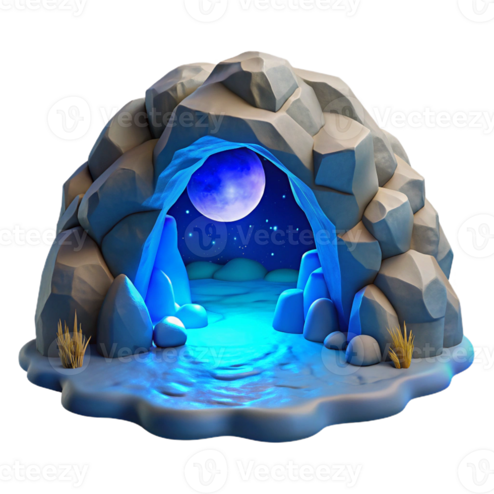 beautiful artistic Moonlit Cavern Cutout with Blue Ocean View premium png