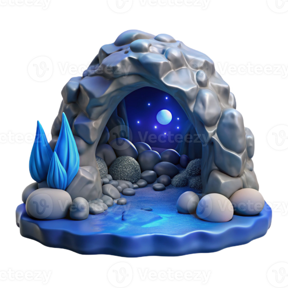 stunning rustic Moonlit Cavern Cutout with Blue Ocean View original png